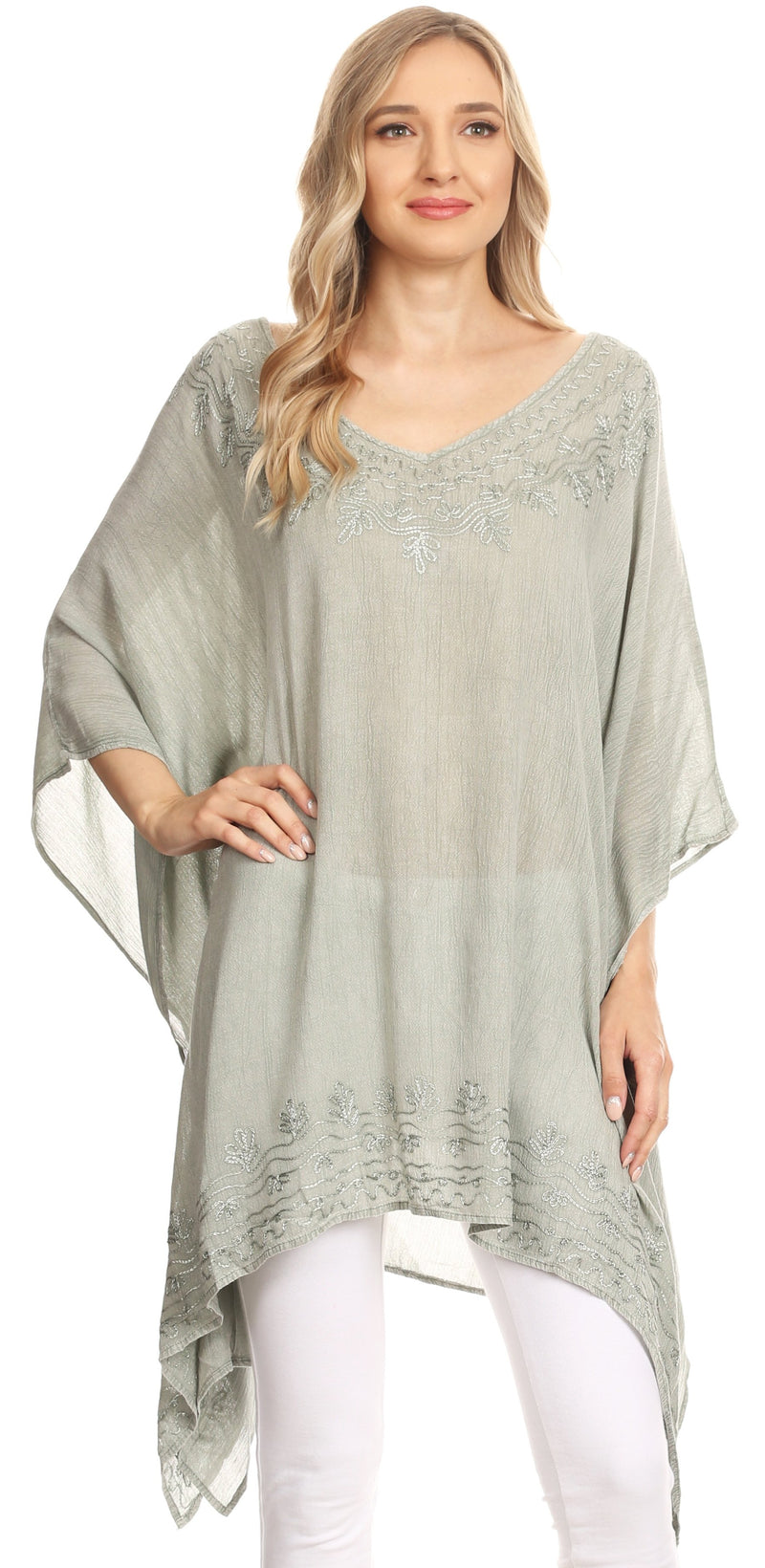 Sakkas Regina Women's Lightweight Stonewashed Poncho Top Blouse Caftan Cover up