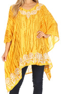 Sakkas Alizia Lightweight Embroidery Batik Top Tunic Blouse Caftan Cover up Poncho#color_Beige