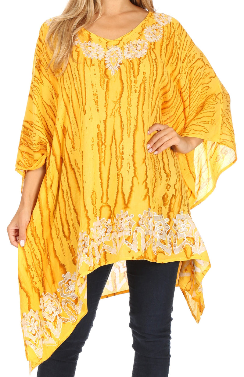 Sakkas Alizia Lightweight Embroidery Batik Top Tunic Blouse Caftan Cover up Poncho