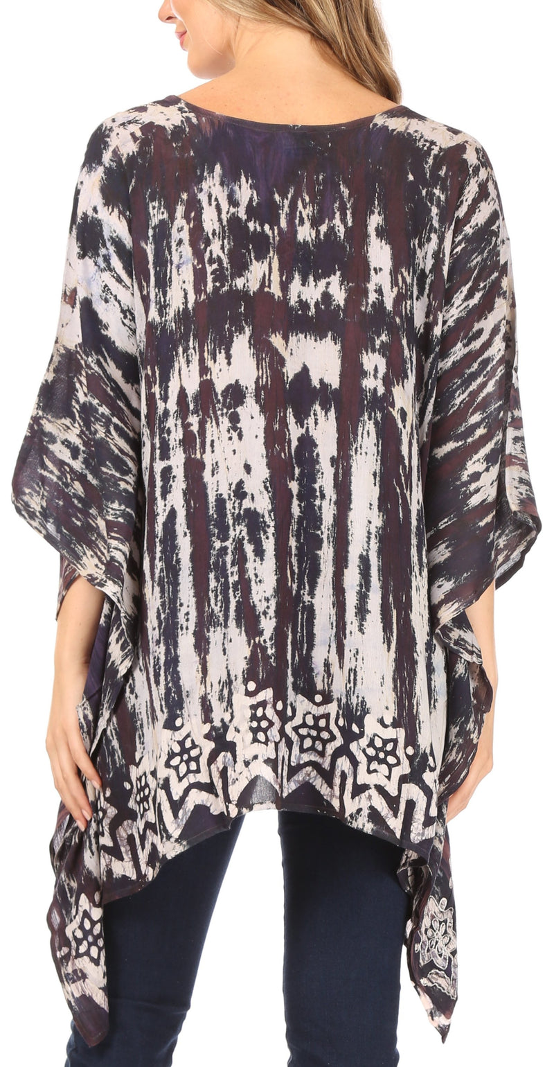 Sakkas Alizia Lightweight Embroidery Batik Top Tunic Blouse Caftan Cover up Poncho