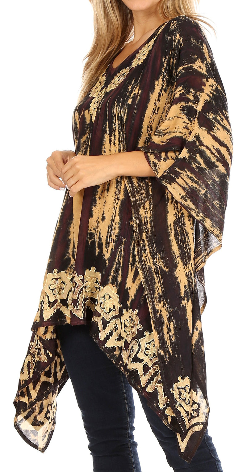 Sakkas Alizia Lightweight Embroidery Batik Top Tunic Blouse Caftan Cover up Poncho