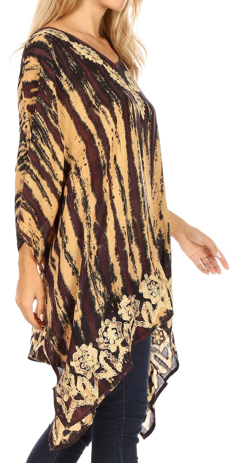 Sakkas Alizia Lightweight Embroidery Batik Top Tunic Blouse Caftan Cover up Poncho