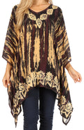Sakkas Alizia Lightweight Embroidery Batik Top Tunic Blouse Caftan Cover up Poncho#color_Black/Cream