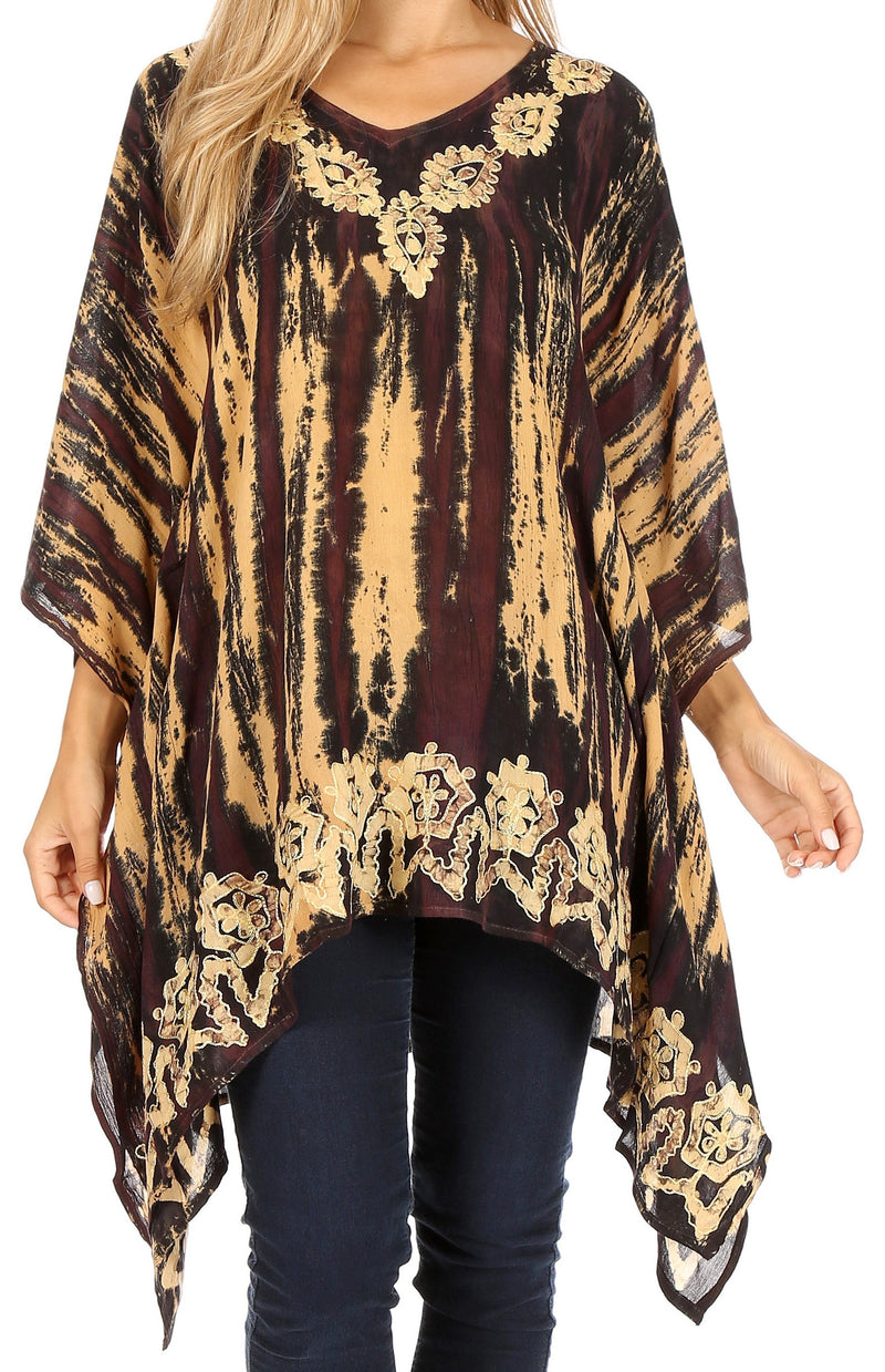 Sakkas Alizia Lightweight Embroidery Batik Top Tunic Blouse Caftan Cover up Poncho