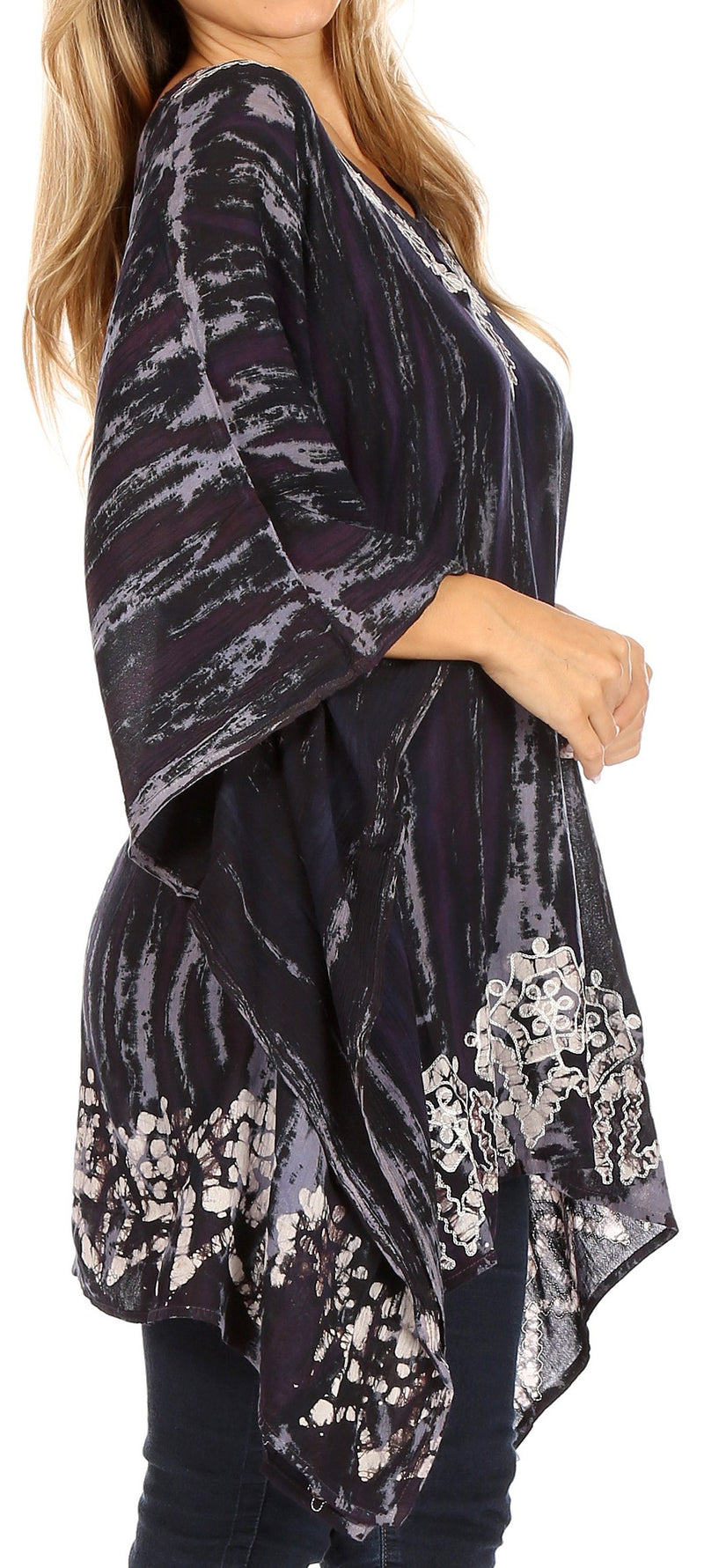 Sakkas Alizia Lightweight Embroidery Batik Top Tunic Blouse Caftan Cover up Poncho