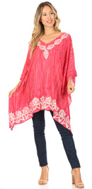 Sakkas Alizia Lightweight Embroidery Batik Top Tunic Blouse Caftan Cover up Poncho