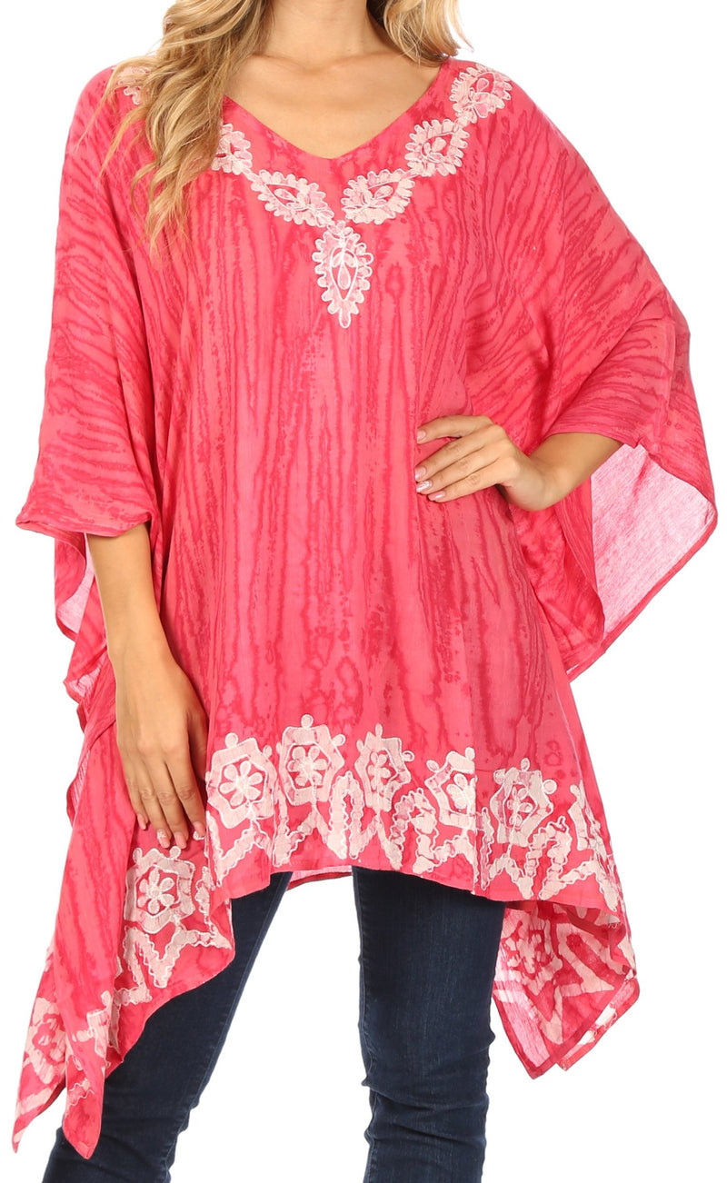 Sakkas Alizia Lightweight Embroidery Batik Top Tunic Blouse Caftan Cover up Poncho