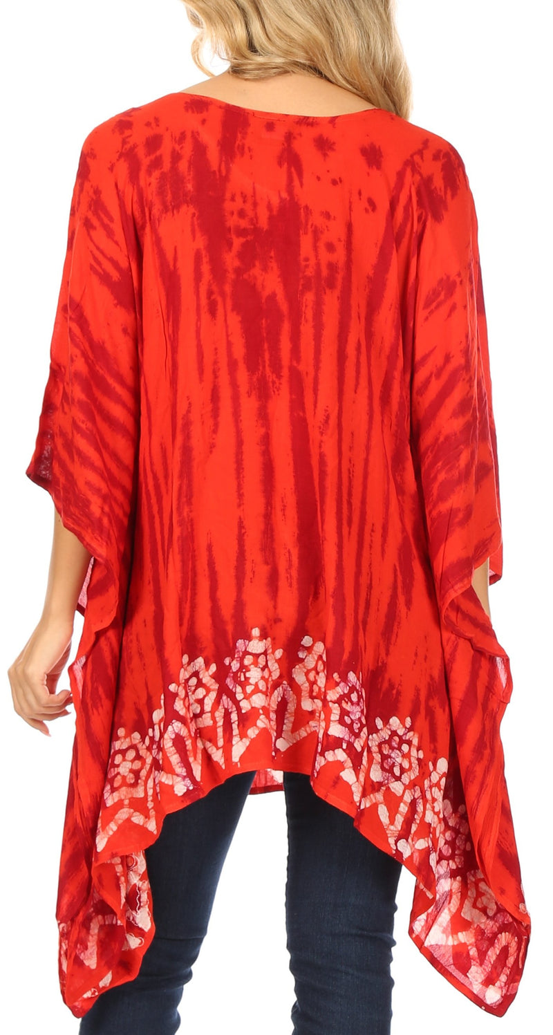 Sakkas Alizia Lightweight Embroidery Batik Top Tunic Blouse Caftan Cover up Poncho