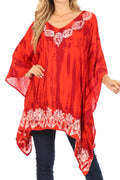 Sakkas Alizia Lightweight Embroidery Batik Top Tunic Blouse Caftan Cover up Poncho#color_BurntOrange