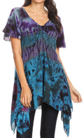 Sakkas Daniela Womens Short Sleeves Loose Tie Dye Blouse Top Tunic Asymmetrical#color_Teal