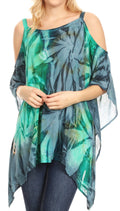 Sakkas Lucia Women's Tie Dye Embroidered Cold Shoulder Loose Tunic Blouse Top Tank#color_Green/Grey