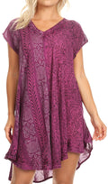 Sakkas Salina Womens Crinckle Cap Sleeve V neck Top Tunic Blouse Sequin & Print#color_Fuschia