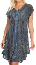 Sakkas Salina Womens Crinckle Cap Sleeve V neck Top Tunic Blouse Sequin & Print#color_Blue