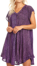 Sakkas Salina Womens Crinckle Cap Sleeve V neck Top Tunic Blouse Sequin & Print#color_Purple