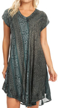 Sakkas Salina Womens Crinckle Cap Sleeve V neck Top Tunic Blouse Sequin & Print#color_Teal