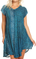 Sakkas Salina Womens Crinckle Cap Sleeve V neck Top Tunic Blouse Sequin & Print#color_Turquoise