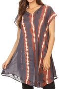 Sakkas Maite Womens Tie Dye V neck Tunic Top Ethnic Summer Style Flowy w/sequin#color_SteelBlue