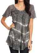 Sakkas Erhi Women's Short Sleeve Casual Blouse Tunic Tops Stonewashed Summer Fresh#color_Grey