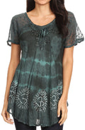 Sakkas Erhi Women's Short Sleeve Casual Blouse Tunic Tops Stonewashed Summer Fresh#color_Mint