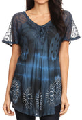 Sakkas Erhi Women's Short Sleeve Casual Blouse Tunic Tops Stonewashed Summer Fresh#color_SteelBlue