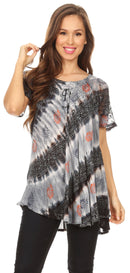 Sakkas Flavia Womens Everyday Blouse Top with Tie-dye & Block Print Light and Soft