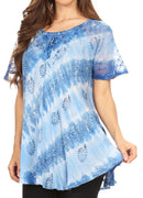 Sakkas Flavia Womens Everyday Blouse Top with Tie-dye & Block Print Light and Soft