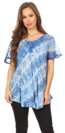 Sakkas Flavia Womens Everyday Blouse Top with Tie-dye & Block Print Light and Soft