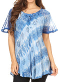 Sakkas Flavia Womens Everyday Blouse Top with Tie-dye & Block Print Light and Soft#color_LightBlue