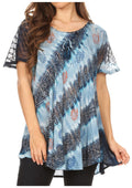 Sakkas Flavia Womens Everyday Blouse Top with Tie-dye & Block Print Light and Soft#color_Navy
