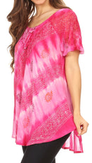 Sakkas Flavia Womens Everyday Blouse Top with Tie-dye & Block Print Light and Soft