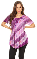 Sakkas Flavia Womens Everyday Blouse Top with Tie-dye & Block Print Light and Soft