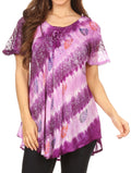 Sakkas Flavia Womens Everyday Blouse Top with Tie-dye & Block Print Light and Soft#color_Purple