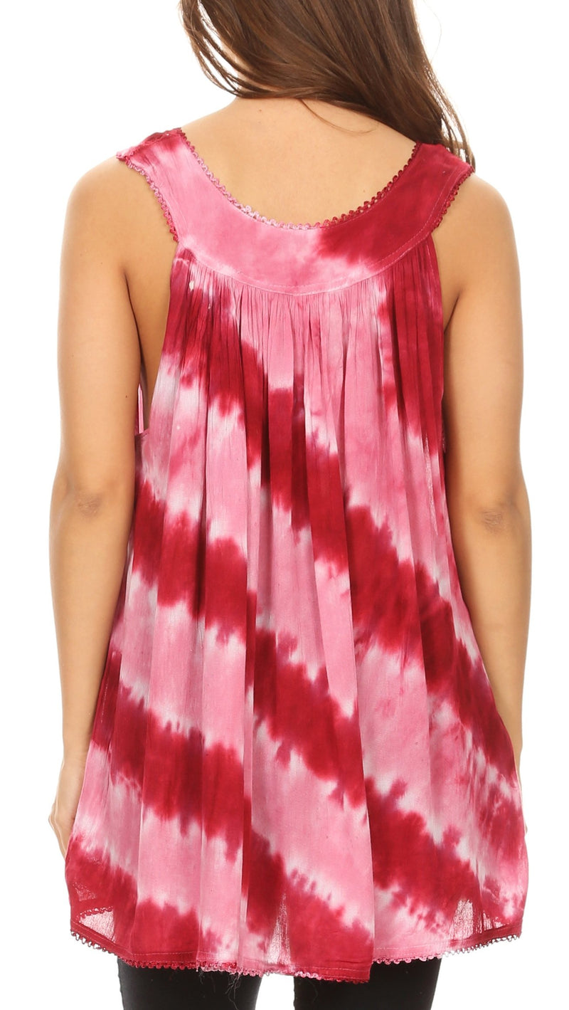 Sakkas Aria Womens Sleeveless V-neck Tank Top Tie-dye with Sequin & Embroidery