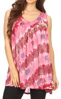 Sakkas Aria Womens Sleeveless V-neck Tank Top Tie-dye with Sequin & Embroidery#color_Fuchsia