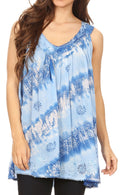 Sakkas Aria Womens Sleeveless V-neck Tank Top Tie-dye with Sequin & Embroidery#color_LightBlue