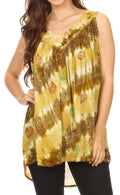 Sakkas Aria Womens Sleeveless V-neck Tank Top Tie-dye with Sequin & Embroidery#color_Moss