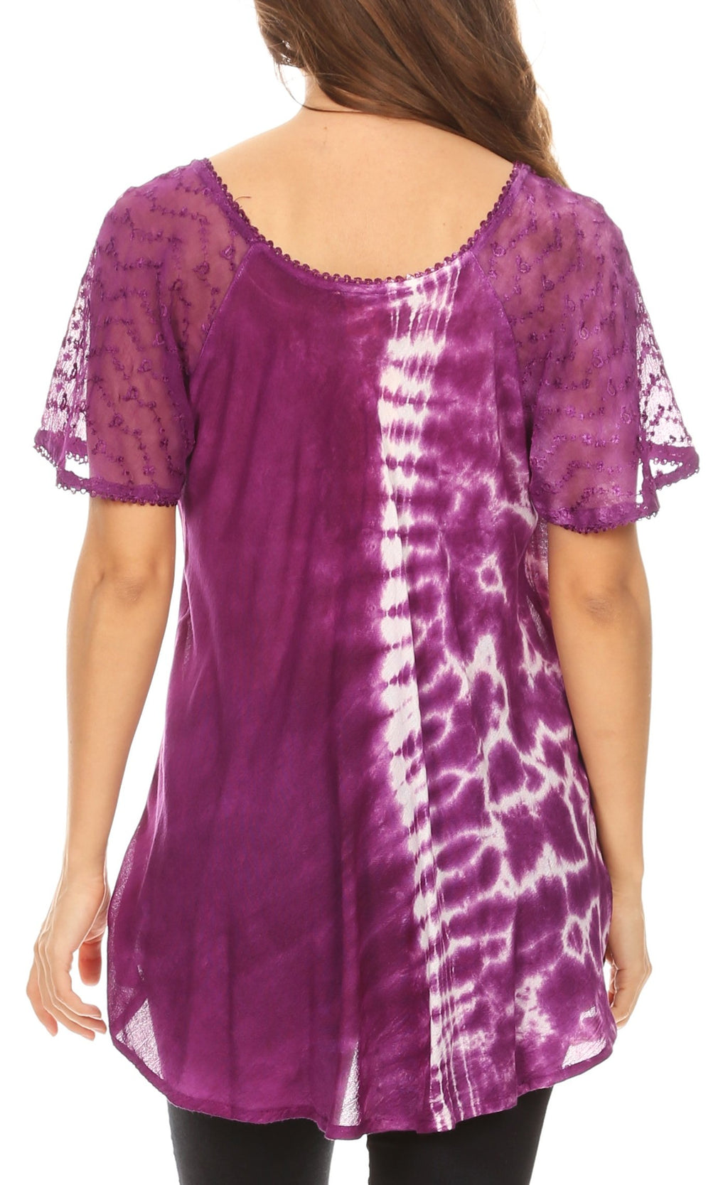 Sakkas Iris Womens Tie-dye Short Sleeve Blouse Top with Corset and Emb