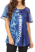 Sakkas Iris Womens Tie-dye Short Sleeve Blouse Top with Corset and Embroidery#color_RoyalBlue