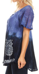 Sakkas Ivanna Womens Short Raglan Lace Sleeve Flowy Top Blouse Tie-dye & Batik