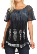 Sakkas Ivanna Womens Short Raglan Lace Sleeve Flowy Top Blouse Tie-dye & Batik#color_Grey 