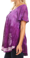 Sakkas Ivanna Womens Short Raglan Lace Sleeve Flowy Top Blouse Tie-dye & Batik