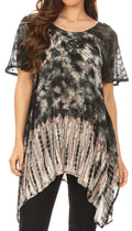 Sakkas Elba Womens Short Sleeves Handkerchief Hem Blouse Top Tie-dye with Sequin#color_Black