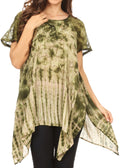 Sakkas Elba Womens Short Sleeves Handkerchief Hem Blouse Top Tie-dye with Sequin#color_Green