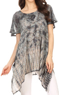 Sakkas Elba Womens Short Sleeves Handkerchief Hem Blouse Top Tie-dye with Sequin#color_Grey