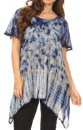 Sakkas Elba Womens Short Sleeves Handkerchief Hem Blouse Top Tie-dye with Sequin#color_RoyalBlue