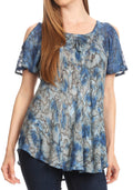 Sakkas Aziza Womens Cold Shoulder Tie-dye Blouse Top with Corset and Embroidery#color_LightBlue