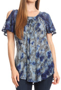 Sakkas Aziza Womens Cold Shoulder Tie-dye Blouse Top with Corset and Embroidery#color_RoyalBlue