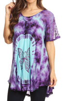 Sakkas Mayar Womens Tie-dye Short Sleeve Everyday Top Blouse with Lace & Corset