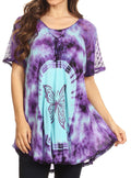 Sakkas Mayar Womens Tie-dye Short Sleeve Everyday Top Blouse with Lace & Corset#color_Turquoise