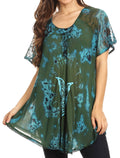 Sakkas Mayar Womens Tie-dye Short Sleeve Everyday Top Blouse with Lace & Corset#color_Green